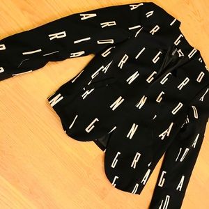 SOLD—Black and White Letter open Blazer
